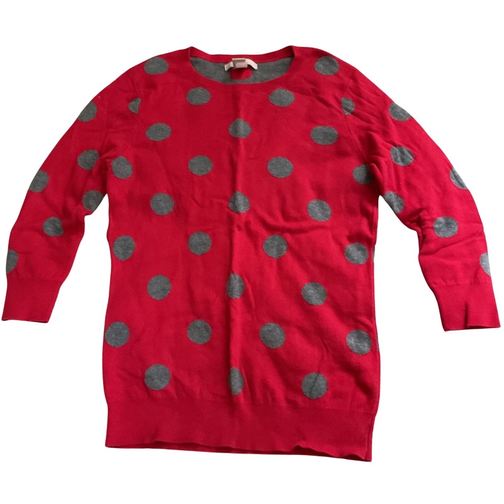 Banana Republic Womens XS Red Grey Polka Dot‎ Cotton Rayon Sweater 3/4 Sleeve
